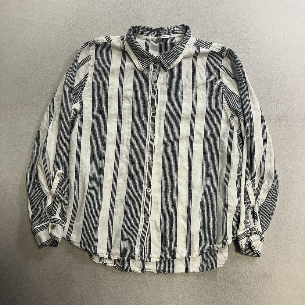 Orvis Shirt Womens Large Multicolor Striped Long Sleeve Button-Front Linen Blend